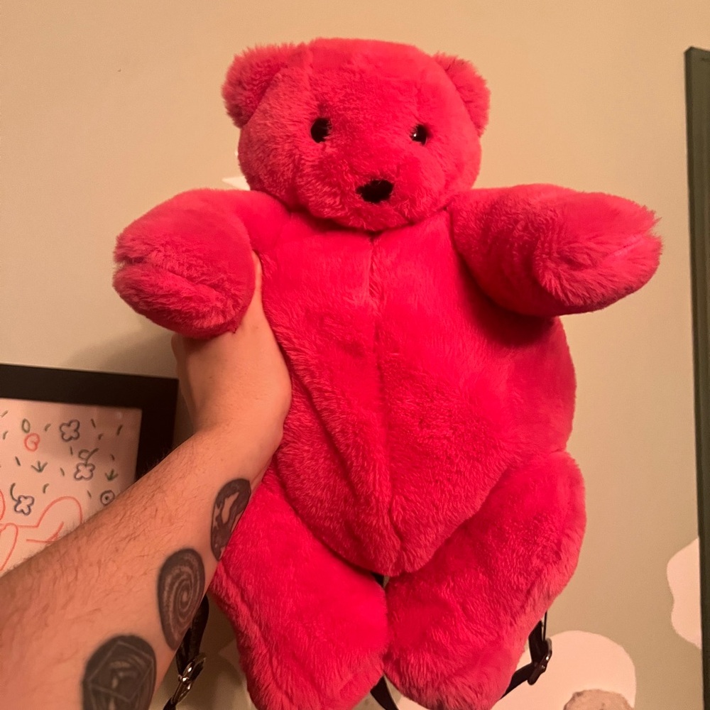 Plush hot pink Teddy Bear backpack - Picture 4 of 5